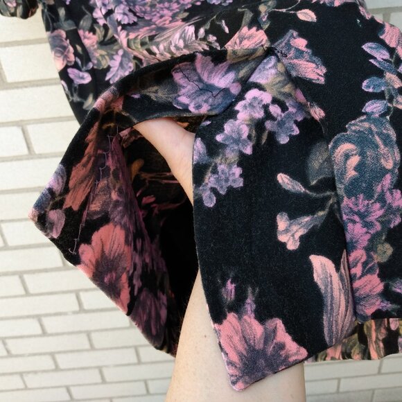 Vintage 60s Dress 40" Bust Black Pink Mauve Floral Drawstring Neckline - Picture 10 of 14